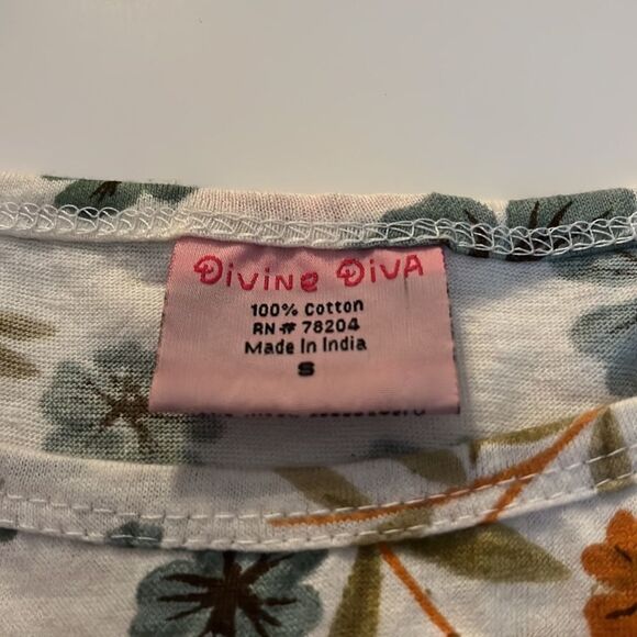 Divine Diva floral print sleeveless top adjustable straps blues & greens SZ S - Picture 6 of 9